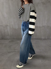 Women Casual Round Neck Long Sleeve Striped T-Shirt